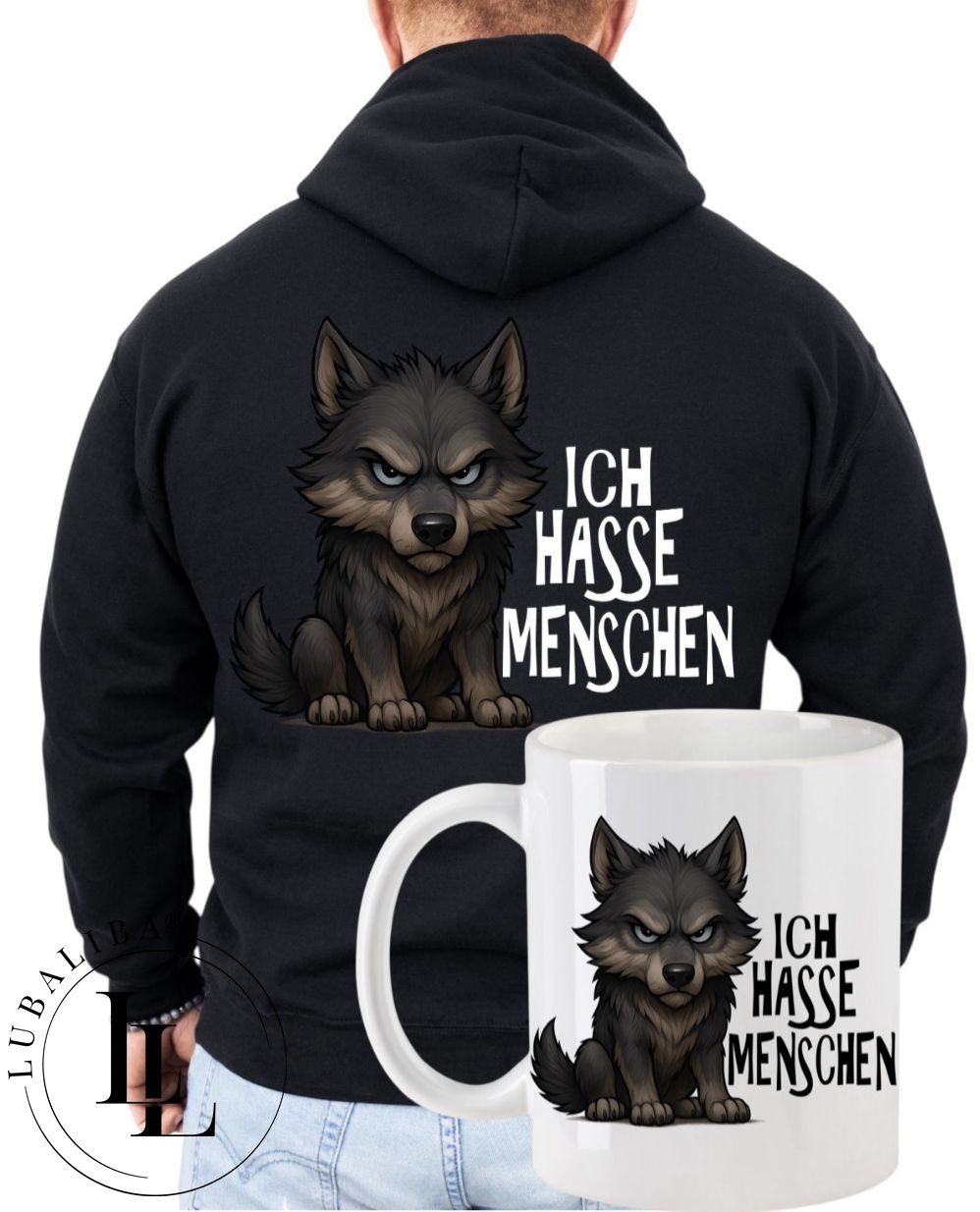 Hoodie Schwarz + TASSE " Wolf IHM" ArtNr.: BBF